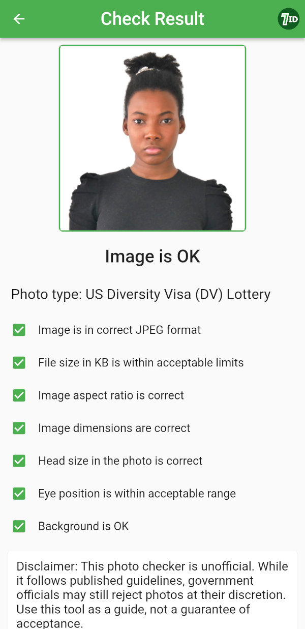 7ID DV Program photo checker - góð mynd